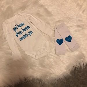 Newborn baby girl onesie and leg warmers set
